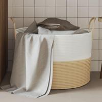 VidaXL Opbergmand ø 51x33 cm katoen beige en wit - thumbnail
