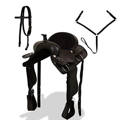 VidaXL Western zadel, hoofdstel en borstriem 17" echt leer zwart