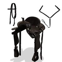 VidaXL Western zadel, hoofdstel en borstriem 17" echt leer zwart - thumbnail