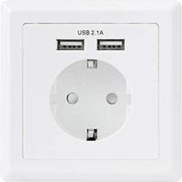 Sygonix SY-5045294 Stopcontact (inbouw) Aanraakbeveiliging, Met USB-laaduitgang IP20 Wit - thumbnail