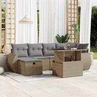 7-delige Loungeset met kussens poly rattan beige - thumbnail