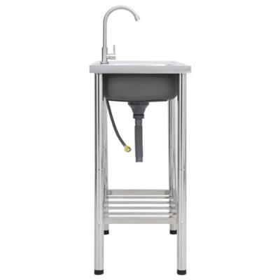 Campinggootsteen enkele bak met kraan roestvrij staal 75 x 40 x 15 cm