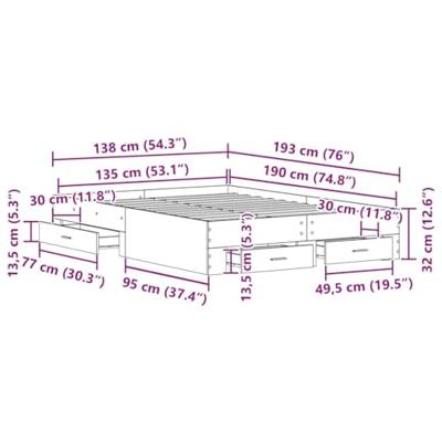 Bedframe met lades met lade Oud hout 135 x 190 cm Bewerkt hout