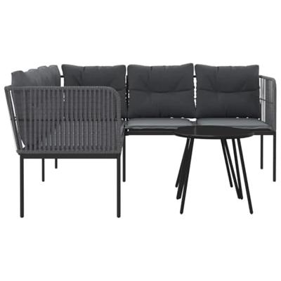Loungeset met kussens staal en textileen zwart