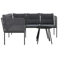Loungeset met kussens staal en textileen zwart - thumbnail