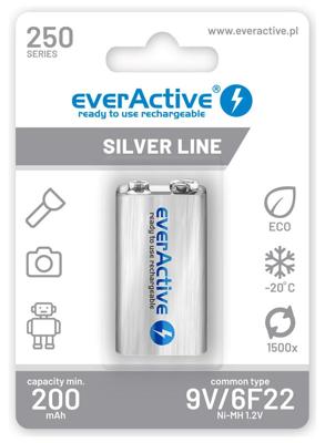 Herlaadbare batterijen everActive Ni-MH 6F22 9V 250 mAh Silver Line