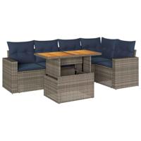 6-delige Loungeset met kussens poly rattan grijs - thumbnail