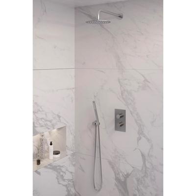 Brushed Edition thermostatische regendouche 3-weg omstelling SET 27 - RVS geborsteld PVD, incl. 20 cm douchekop, gebogen muurarm, staaf handdouche, doucheslang en wandaansluitbocht