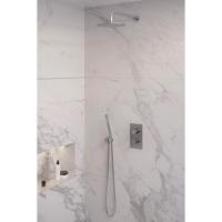 Brushed Edition thermostatische regendouche 3-weg omstelling SET 27 - RVS geborsteld PVD, incl. 20 cm douchekop, gebogen muurarm, staaf handdouche, doucheslang en wandaansluitbocht - thumbnail