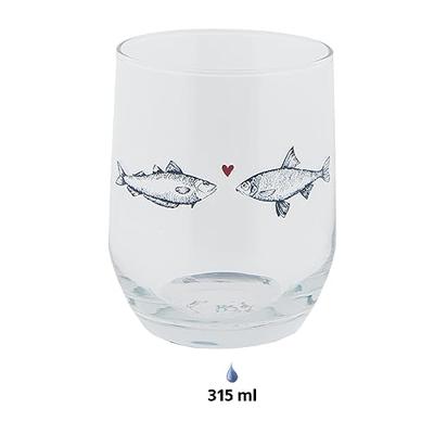 Clayre & Eef Waterglas Ø 7x9 cm | 300 ml Transparant Glas Vissen