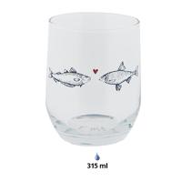 Clayre & Eef Waterglas Ø 7x9 cm | 300 ml Transparant Glas Vissen - thumbnail