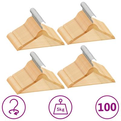 VidaXL 100-delige kledinghangerset anti-slip hardhout