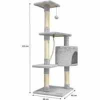 PALOMA Grijze kattenboom 40 x 40 x 114 cm - 3 platforms, 1 touw, 1 nis, krabpalen - thumbnail