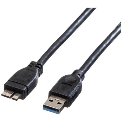 ROLINE USB 3.2 Gen 1 kabel, type A M - Micro A M, zwart, 0,8 m ROLINE USB 3.2 Gen 1 kabel, type A M - Micro A M, zwart, 0,8 m