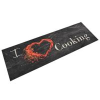 VidaXL Keukenmat wasbaar cooking-print 60x180 cm fluweel zwart - thumbnail