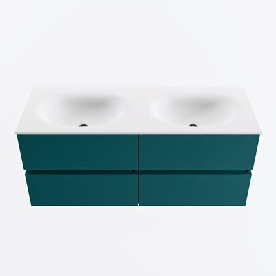 MONDIAZ VICA 120cm badmeubel onderkast Smag 4 lades. Wastafel MOON dubbel 2 kraangaten, kleur Talc.