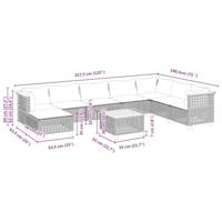 9-delige Loungeset met kussens poly rattan grijs - thumbnail