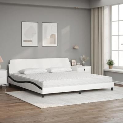 Bed met matras kunstleer wit en zwart 200x200 cm