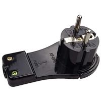 Platte haakse stekker zwart met handige trekring - thumbnail