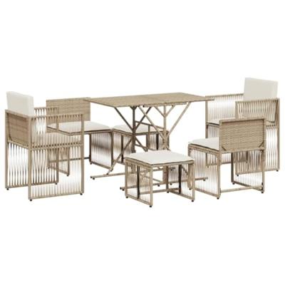 7-delige Tuinset met kussens poly rattan beige