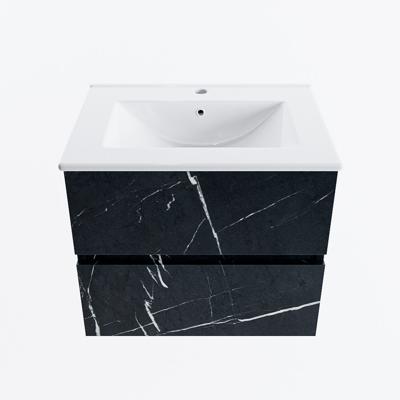 MONDIAZ VICA 60cm badmeubel onderkast Marquina 2 lades. Wastafel DENIA midden 1 kraangat, kleur Glanzend Wit.