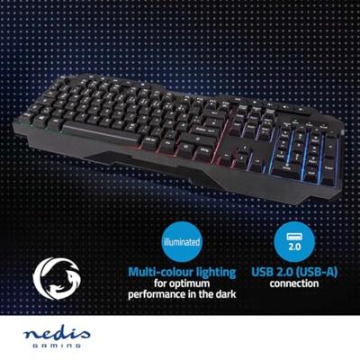 Nedis Bedraad Gaming Toetsenbord | USB Type-A | Membrane Toetsen | LED | QWERTZ | Duits | USB Gevoed | Lengte stroomkabel: 1.30 m | Multimedia -
