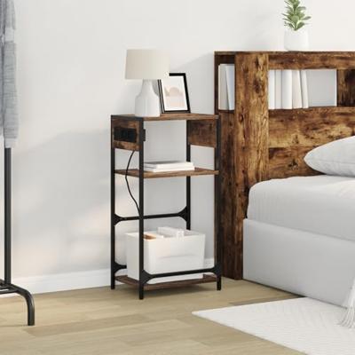 Nachtkastje met lade Gerookt eiken 40 x 27 x 76 cm Bewerkt hout Nachtkastje met lade Gerookt eiken 40 x 27 x 76 cm Bewerkt hout