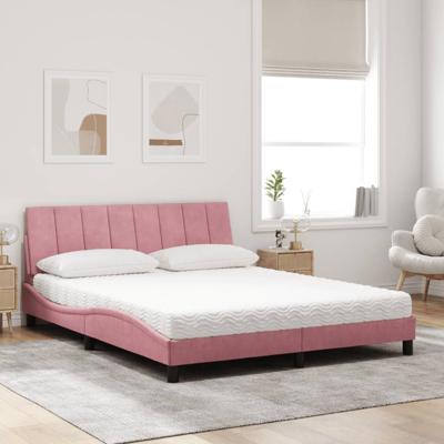 Bed met matras fluweel roze 160x200 cm