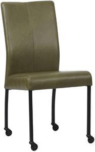 Olijfgroene leren moderne eetkamerstoel Comfort - poot rond zwart met wiel - Granada leer Moss (olijfgroen leer)