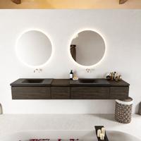 MONDIAZ BUKLA 240cm badmeubel met module 40 links kleur Dark Brown met 4 lades. Wastafel CLOUD dubbel 0 kraangaten kleur Urban. - thumbnail