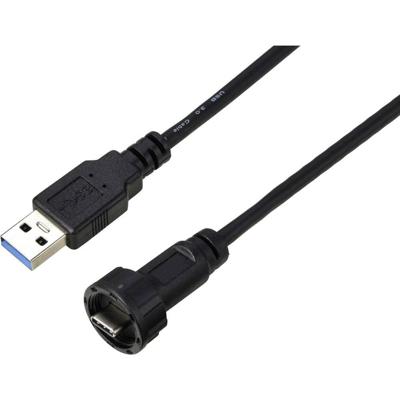 TRU COMPONENTS TC-E10T-MT3-MWA/MU3-NWA-0.5PV-S TC-13543592 USB-C 3.0-stekker naar USB-stekker IP67 (schroefdraad) kabel 0,5 m. Waterdichte kunststof kabel 1