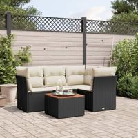 5-delige Loungeset met kussens poly rattan zwart - thumbnail