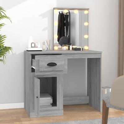 Kaptafel met LED 90x50x132,5 cm bewerkt hout grijs sonoma eiken Kaptafel met LED 90x50x132,5 cm bewerkt hout grijs sonoma eiken