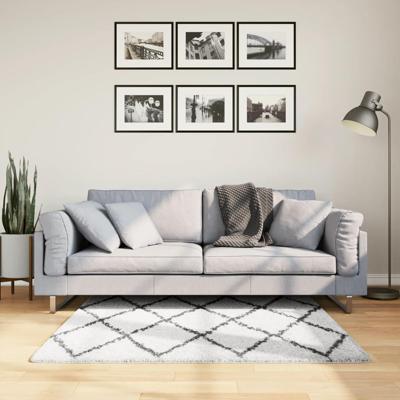 Vloerkleed PAMPLONA shaggy hoogpolig 120x120 cm crème en zwart
