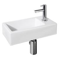 Differnz Helios fonteinset - 37.5x18.5x9.5cm - Rechthoek - 1 kraangat rechts - Recht chromen kraan - Keramiek Wit 38.010.00 - thumbnail