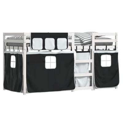 Stapelbed met gordijnen 90x200 cm grenenhout wit en zwart