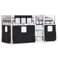 Stapelbed met gordijnen 90x200 cm grenenhout wit en zwart - thumbnail