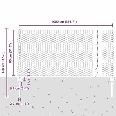VidaXL Hek met paal zilver 0,8 x 10 m staal