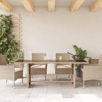 Tuintafel met glazen blad 190x80x75 cm poly rattan beige - thumbnail