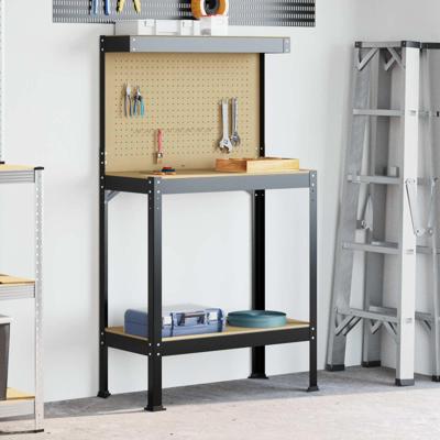 Werkbanken met plank Zwart 81 x 41 x 145 cm Bewerkt hout