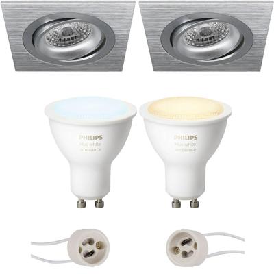 Philips Hue LED Spot Set GU10 - Kantelbaar Mat Zilver - 92mm - White Ambiance Bluetooth