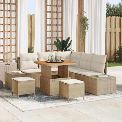 Tuinbankenset met kussen met opslag 8 pcs Beige Poly riet