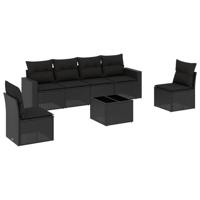 7-delige Loungeset met kussens poly rattan zwart - thumbnail