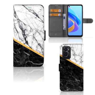 OPPO A76 | A96 | Bookcase | Marmer Wit Zwart - Origineel Cadeau Man