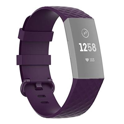 Fitbit Charge 3 & 4 siliconen diamant pattern bandje - Maat: Small - Donker paars