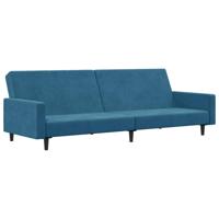 Slaapbank 2-zits met voetenbank fluweel blauw - thumbnail