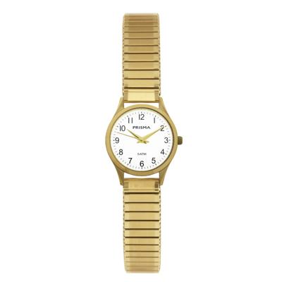 Prisma P.1153 Horloge rekband staal goudkleurig-wit 21 mm