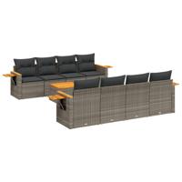 9-delige Loungeset met kussens poly rattan grijs - thumbnail