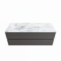 MONDIAZ VICA-DLUX 130cm badmeubel onderkast Dark grey 2 lades. Inbouw wastafel CLOUD links 1 kraangat, kleur Glace. - thumbnail