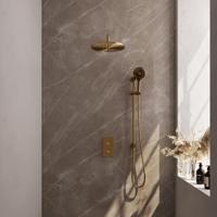 Brauer Gold Carving Thermostatische Regendoucheset Inbouw - Hoofddouche 30 cm - Gebogen Wandarm - 3 Weg - Handdouche 3 Standen - Doucheslang - Geintegreerde Glijstang - Geborsteld Goud - thumbnail